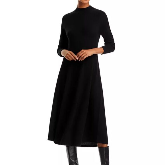 Bloomingdale's Dresses & Skirts - C by Bloomingdale's Cashmere Mock Neck Dress Fit & Flare Black Sweater Dress L